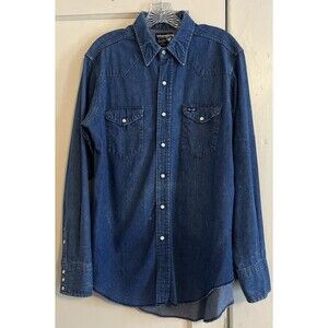 Vintage Wrangler Pearl Snap Denim Shirt Men’s 16.5x35 Long Sleeve Long Tail USA